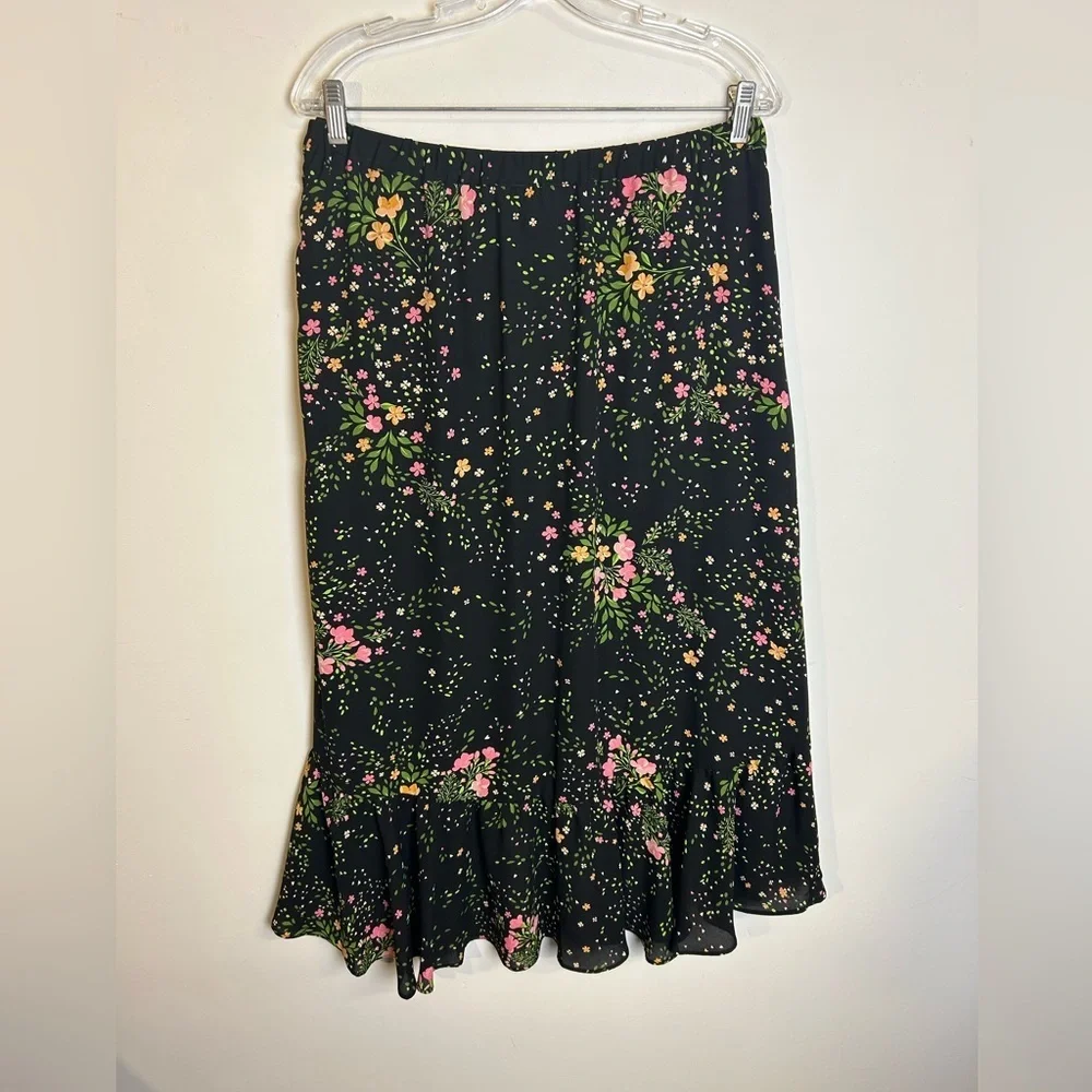 Investments‎ Floral Midi Skirt Size M Fairy Asymmetrical Chic Romantic Coquette